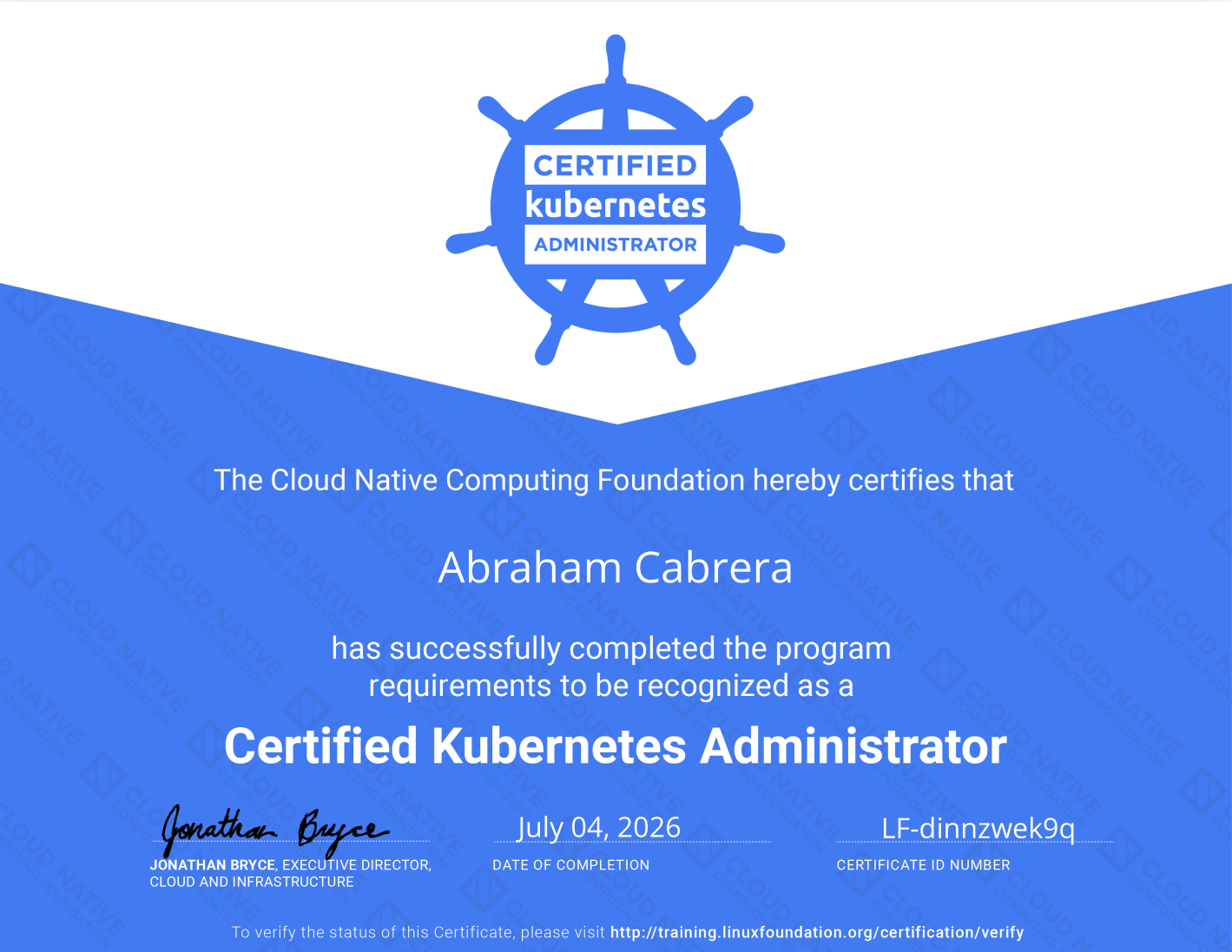 Certified Kubernetes Administrator certificate showing a passing score of 86%